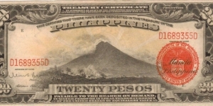 PI-85b Very RARE U.S.A. War Department Issue 20 Peso Philippine note Banknote