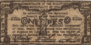 SMR-575 Commonwealth of the Philippines, Municipality of Oras Samar 1 Peso note. Banknote