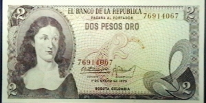  Colombia 1973 2 Pesos Oro P 413a  Banknote