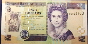 Belize 2005 2 Dollars P 66b  Banknote