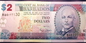 Barbados 2007 2 Dollars P 66  Banknote