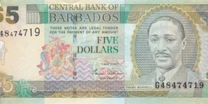 Barbados P67 (5 dollars 1/5-2007) Banknote