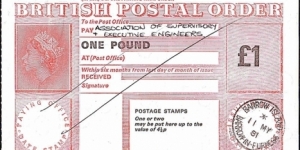 England 1981 1 Pound postal order. Banknote