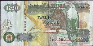 Zambia 1992 20 Kwacha. Banknote