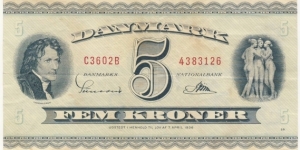5 Kroner(printed in 1960) Banknote
