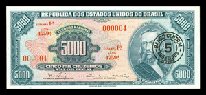 Brazil, 5 Cruzeiros Novos (Overprint on 5000 Cruzeiros), ND(1967), P188b Banknote