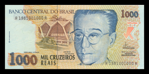 Brazil, 1000 Cruzeiros Reais, ND(1993), P240 Banknote