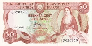Cyprus P49a (50 cents 1/10-1983) Banknote