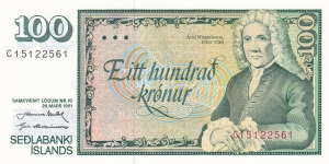 Iceland P50a (100 kronur 1981) Banknote