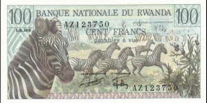 100 Francs. Zebras, woman on the country side Banknote