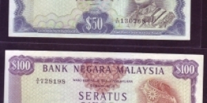 MALAYSIA 2ND SERIES BANK NOTES 50 RINGGIT & 100 RINGGIT SIGNED BY ISMAIL ALI Banknote