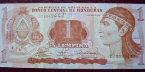 Banco Central de Honduras |
1 Lempira |

Obverse: The National hero Effigy of Indigo Lempira (died 1537) of Maya-Lenca origin and National coat of arms |
Reverse: Maya ball game (pelota) and Steps of the ruin of Copán Banknote