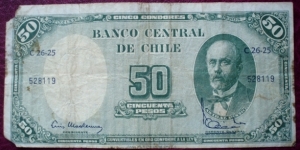 Banco Central de Chile |
5 Centésimos |

Obverse: Aníbal Pinto Garmendia (1825-1884) |
Reverse: Coat of Arms, Value  and Overprint value |
Watermark: The Chilean statesman Diego Portales Banknote