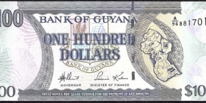 Guyana N.D. 100 Dollars.

Cut unevenly along the right hand end. Banknote