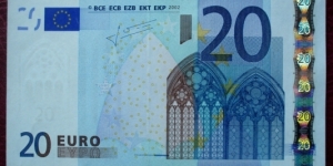 European Central Bank |
20 Euros |

Obverse: Gothic architecture: Arch gate |
Reverse: Gothic architecture: Bridge with arches and Map of Europe |
Watermark: Gothic window gate and the no. 20 Banknote