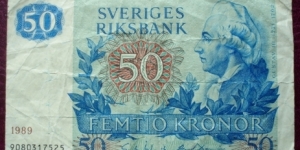 Sveriges Riksbank |
50 Kronor |

Obverse: King Gustav III (1746-1792) |
Reverse: Carl von Linné (1707-1778) |
Watermark: Portrait of Anna Maria Lenngren Banknote