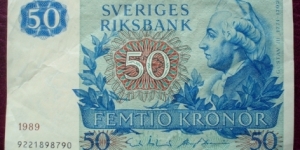 Sveriges Riksbank |
50 Kronor |

Obverse: King Gustav III (1746-1792) |
Reverse: Carl von Linné (1707-1778) |
Watermark: Portrait of Anna Maria Lenngren Banknote