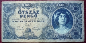 Magyar Nemzeti Bank |
500 Pengő |

Obverse: Female model |
Reverse: Value in different languages Banknote