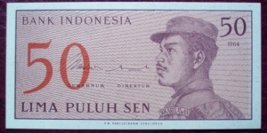 Bank Indonesia |
50 Sen |

Obverse: Male volunteer in uniform |
Reverse: Value Banknote