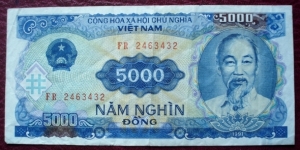 Vietnam |
5,000 Đồng, 1991 |

Obverse: Hồ Chí Minh and Coat of Arms |
Reverse: Hydroelectric dam Banknote
