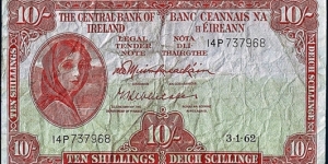 Ireland 1962 10 Shillings. Banknote