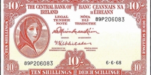 Ireland 1968 10 Shillings. Banknote