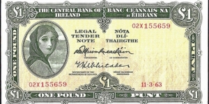 Ireland 1963 1 Pound.

Watermark off-centre.

Ink smudge error at top right. Banknote