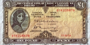 Ireland 1974 1 Pound.

 Banknote