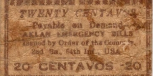 S-206 RARE Aklan Emergency 20 centavos note. Banknote