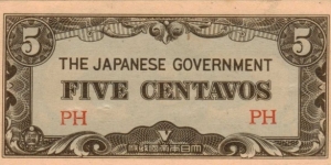 PI-103a Philippine 5 centavo note under Japan rule, block letters PH. Banknote