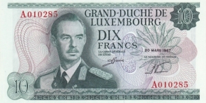 Luxembourg P53a (10 francs 20/3-1967) Banknote