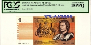 COMMONWEATH OF AUSTRALIA 1966-72 1 DOLLAR PCGS 45PPQ EF(sold 19may2011) Banknote
