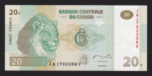 Congo Democratic Republic 2003 P-94A 20 Francs Banknote