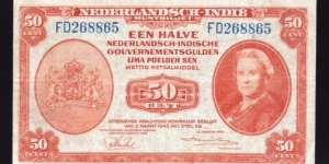 Netherlands Indies 1943 P-110 50 Cent Banknote