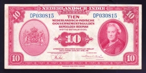 Netherlands Indies 1943 P-114 10 Gulden Banknote