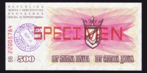 Banknote from Bosnia