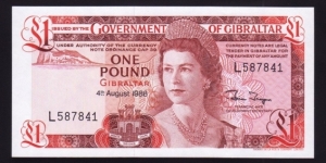 Gibraltar 1988 P-20e 1 Pound Banknote