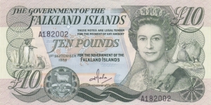 Falkland Islands P14a (10 pounds 1/9-1986) Banknote