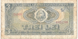 3 Lei Socialist Republic of Romania 1966  Banknote