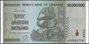 Zimbabwe 2008 50 Million Dollars. Banknote