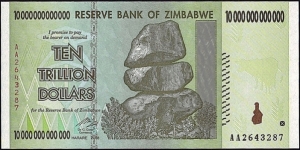 Zimbabwe 2008 10 Trillion Dollars. Banknote