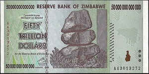 Zimbabwe 2008 50 Trillion Dollars. Banknote