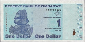 Zimbabwe 2009 1 Dollar.

The very last issue of a Zimbabwean 1 Dollar note. Banknote