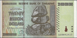 Zimbabwe 2008 20 Billion Dollars. Banknote