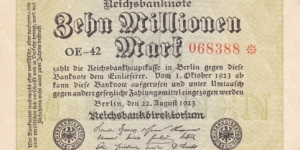 Germany P106c (10000000 mark 23/8-1923) Banknote