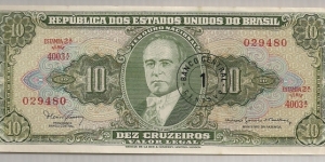 Brazil 1 Centavo Ovpt on 10 Cruzeiros 1967 P183b. Banknote