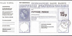 England 1980 15 Pence postal order.

Issued at Darlington (County Durham). Banknote