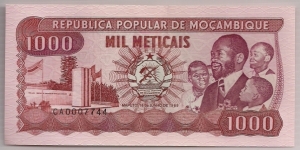 Mozambique 1000 Meticais 1989 P132. Banknote