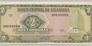 Nicaragua 2 Cordobas 1972 P121. Banknote