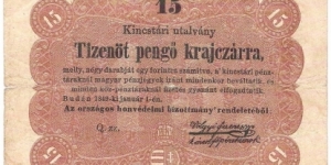 15 Pengo Krajezarra(1849) Banknote